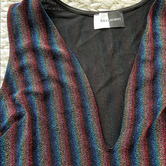 NWT Forever21+ Day&Night Rainbow Plunge Shimmer Bodysuit - Picture 2 of 5